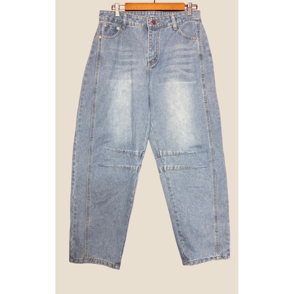 Unbranded Barrel Leg Jeans Women Large Light Wash High Rise Denim Cotten Blend